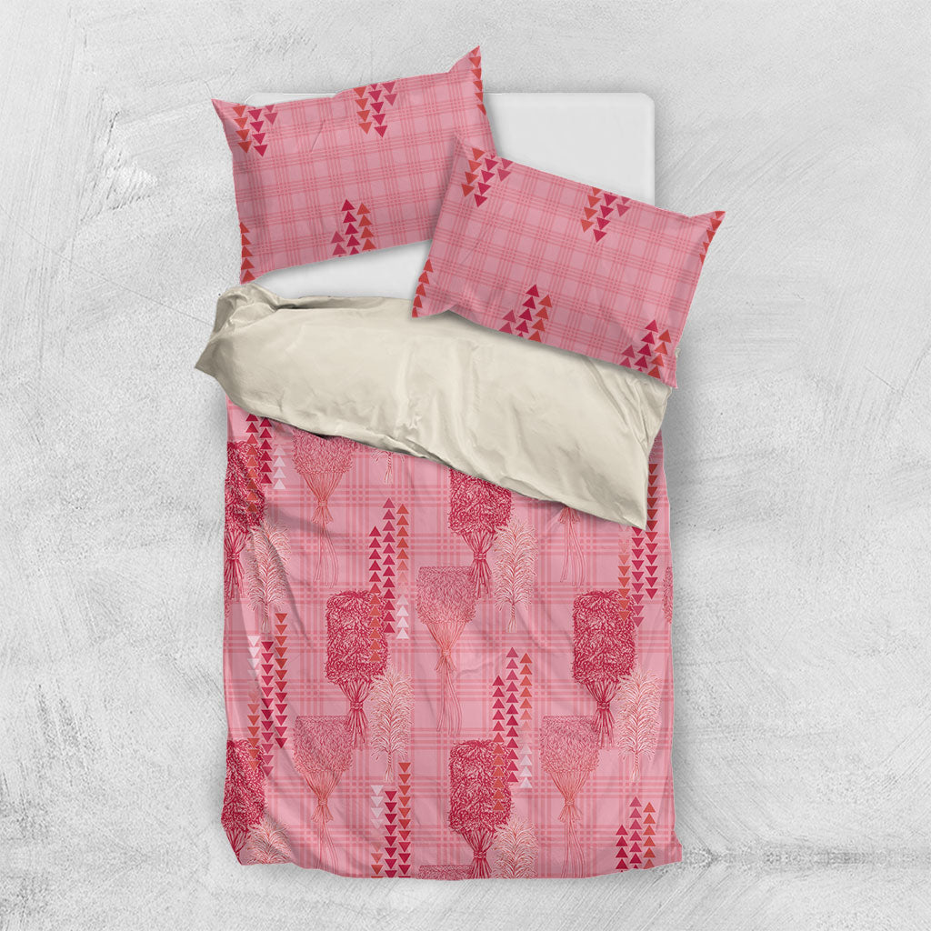 Aloha Hawaii Vintage Kahili Pa'a Lima Bedding Set Palaka Print Berry Pink