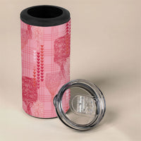 Aloha Hawaii Vintage Kahili Pa'a Lima 4 in 1 Can Cooler Tumbler Palaka Print Berry Pink