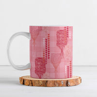 Aloha Hawaii Vintage Kahili Pa'a Lima Ceramic Mug Palaka Print Berry Pink