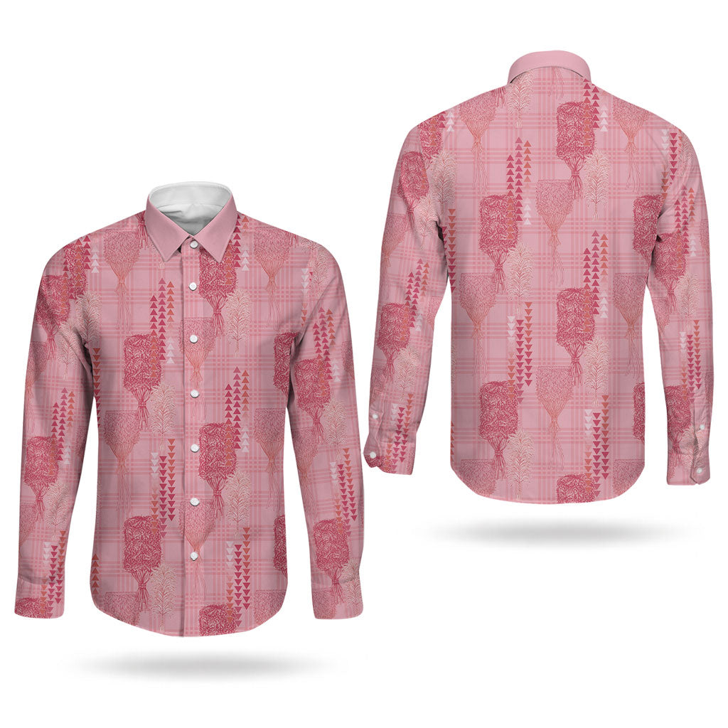 Aloha Hawaii Vintage Kahili Pa'a Lima Couples Matching Off Shoulder Short Dress and Long Sleeve Button Shirt Palaka Print Berry Pink