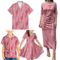 Aloha Hawaii Vintage Kahili Pa'a Lima Family Matching Puletasi and Hawaiian Shirt Palaka Print Berry Pink