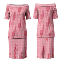 Aloha Hawaii Vintage Kahili Pa'a Lima Family Matching Puletasi and Hawaiian Shirt Palaka Print Berry Pink