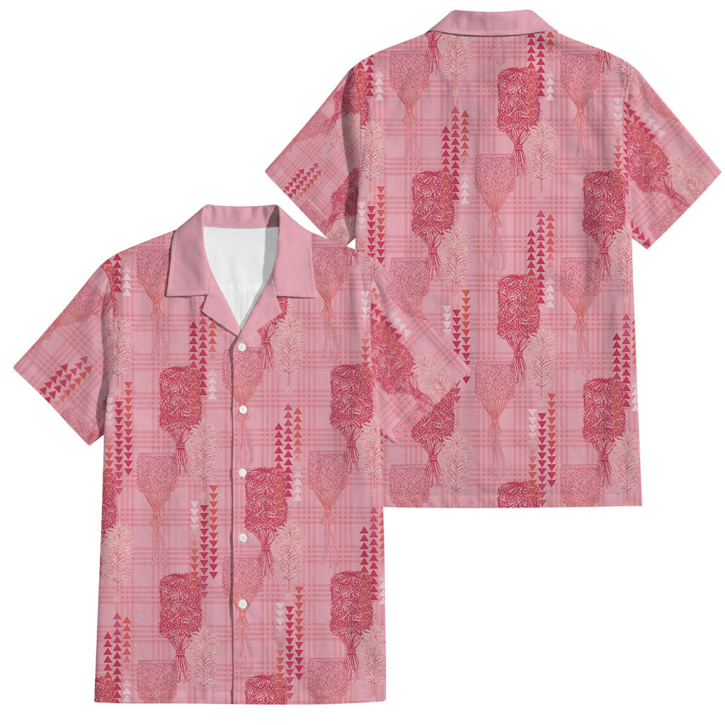 Aloha Hawaii Vintage Kahili Pa'a Lima Family Matching Short Sleeve Bodycon Dress and Hawaiian Shirt Palaka Print Berry Pink