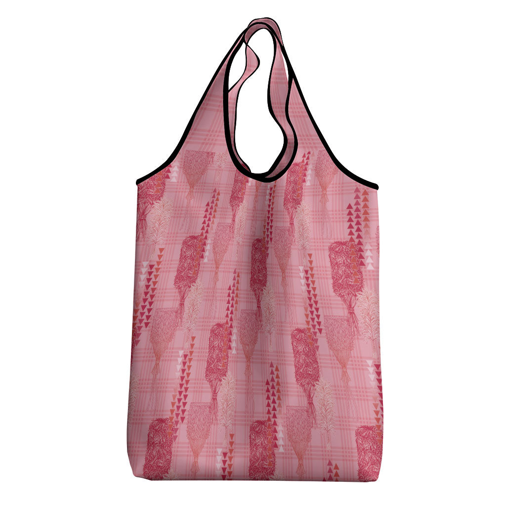 Aloha Hawaii Vintage Kahili Pa'a Lima Grocery Bag Palaka Print Berry Pink