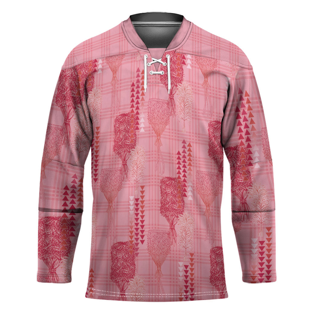 Aloha Hawaii Vintage Kahili Pa'a Lima Hockey Jersey Palaka Print Berry Pink LT7 Unisex Pink - Polynesian Pride