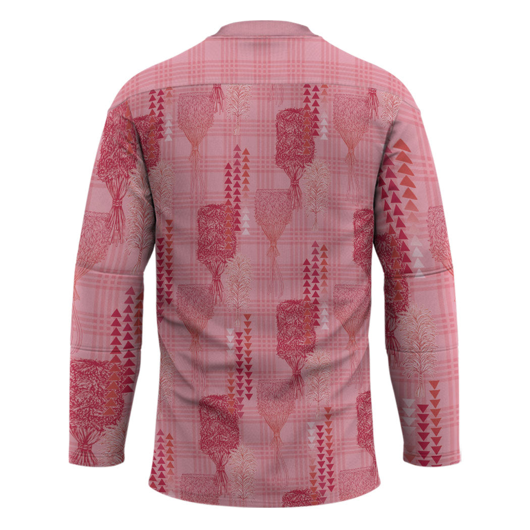Aloha Hawaii Vintage Kahili Pa'a Lima Hockey Jersey Palaka Print Berry Pink