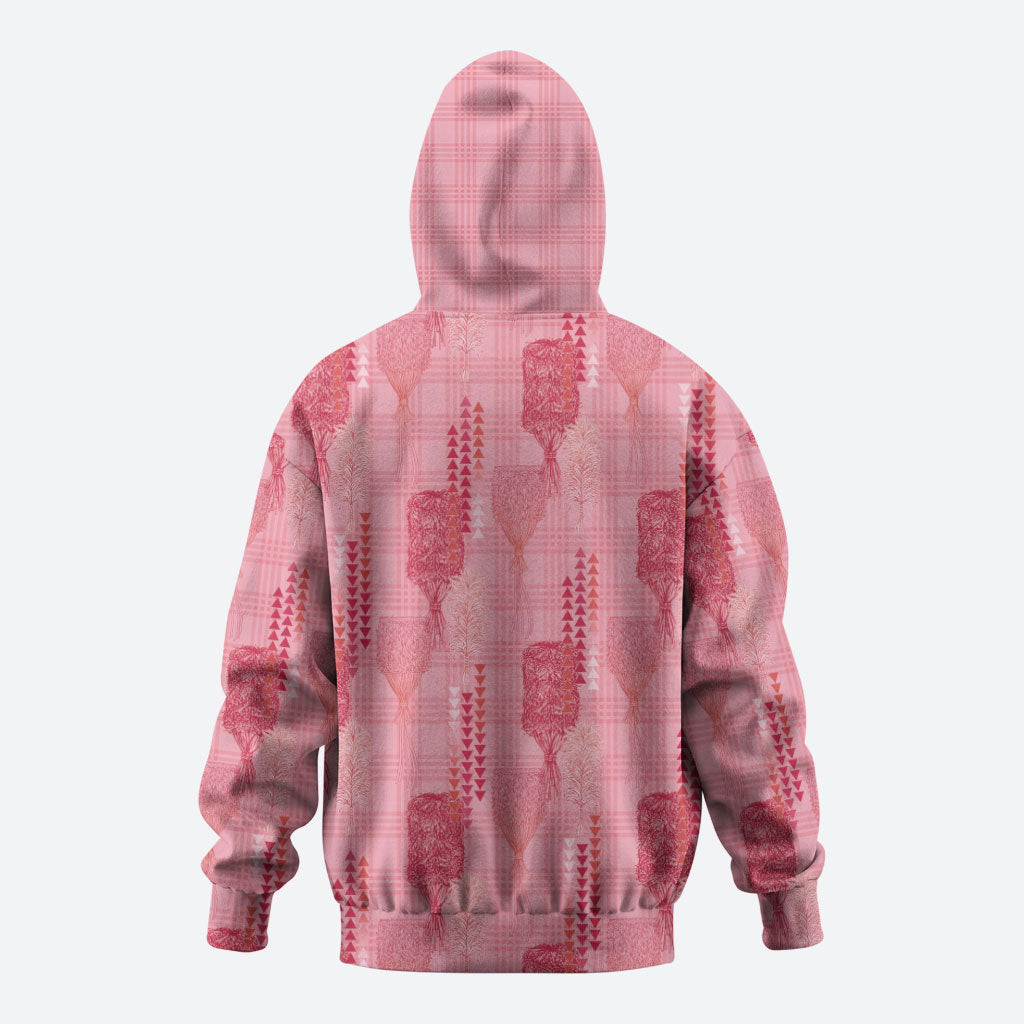 Aloha Hawaii Vintage Kahili Pa'a Lima Hoodie Palaka Print Berry Pink