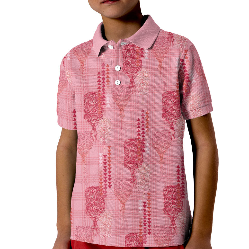 Aloha Hawaii Vintage Kahili Pa'a Lima Kid Polo Shirt Palaka Print Berry Pink LT7 Kid Pink - Polynesian Pride