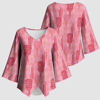 Aloha Hawaii Vintage Kahili Pa'a Lima Kimono Sleeve Blouse Palaka Print Berry Pink