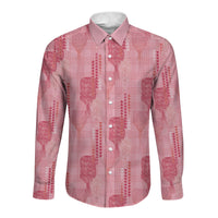 Aloha Hawaii Vintage Kahili Pa'a Lima Long Sleeve Button Shirt Palaka Print Berry Pink