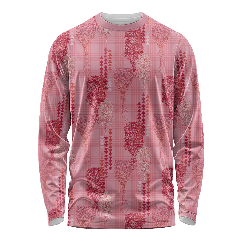 Aloha Hawaii Vintage Kahili Pa'a Lima Long Sleeve Shirt Palaka Print Berry Pink LT7 Unisex Pink - Polynesian Pride