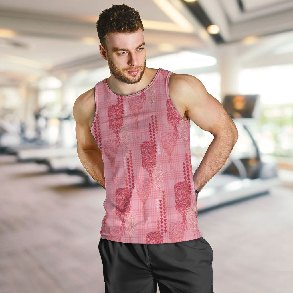 Aloha Hawaii Vintage Kahili Pa'a Lima Men Tank Top Palaka Print Berry Pink