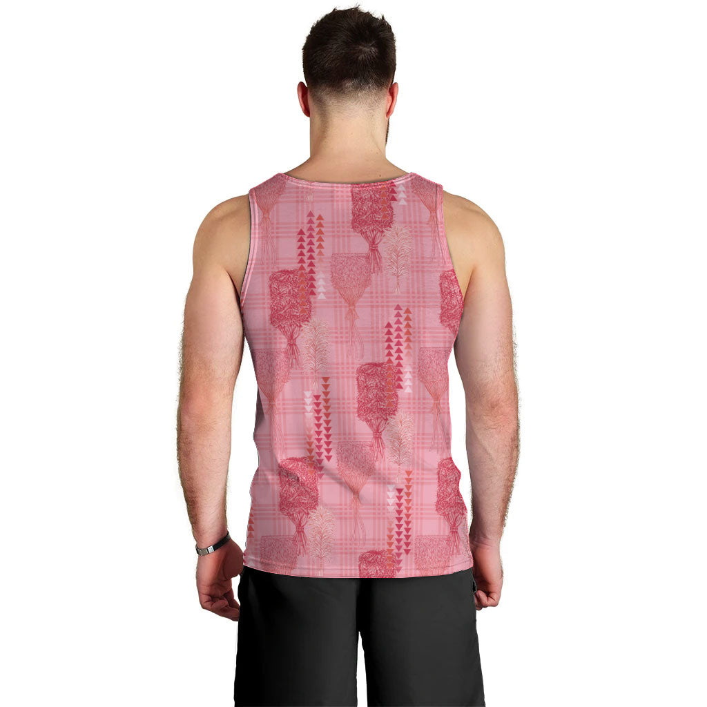Aloha Hawaii Vintage Kahili Pa'a Lima Men Tank Top Palaka Print Berry Pink