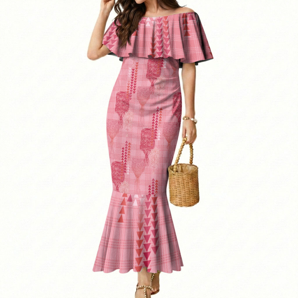 Aloha Hawaii Vintage Kahili Pa'a Lima Mermaid Dress Palaka Print Berry Pink