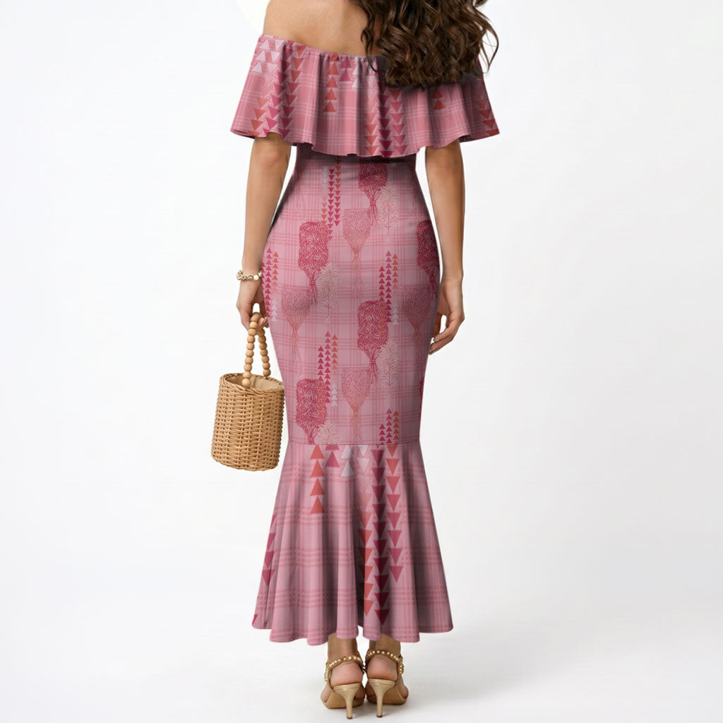 Aloha Hawaii Vintage Kahili Pa'a Lima Mermaid Dress Palaka Print Berry Pink