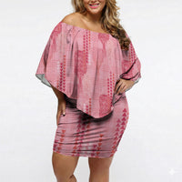 Aloha Hawaii Vintage Kahili Pa'a Lima Off Shoulder Short Dress Palaka Print Berry Pink