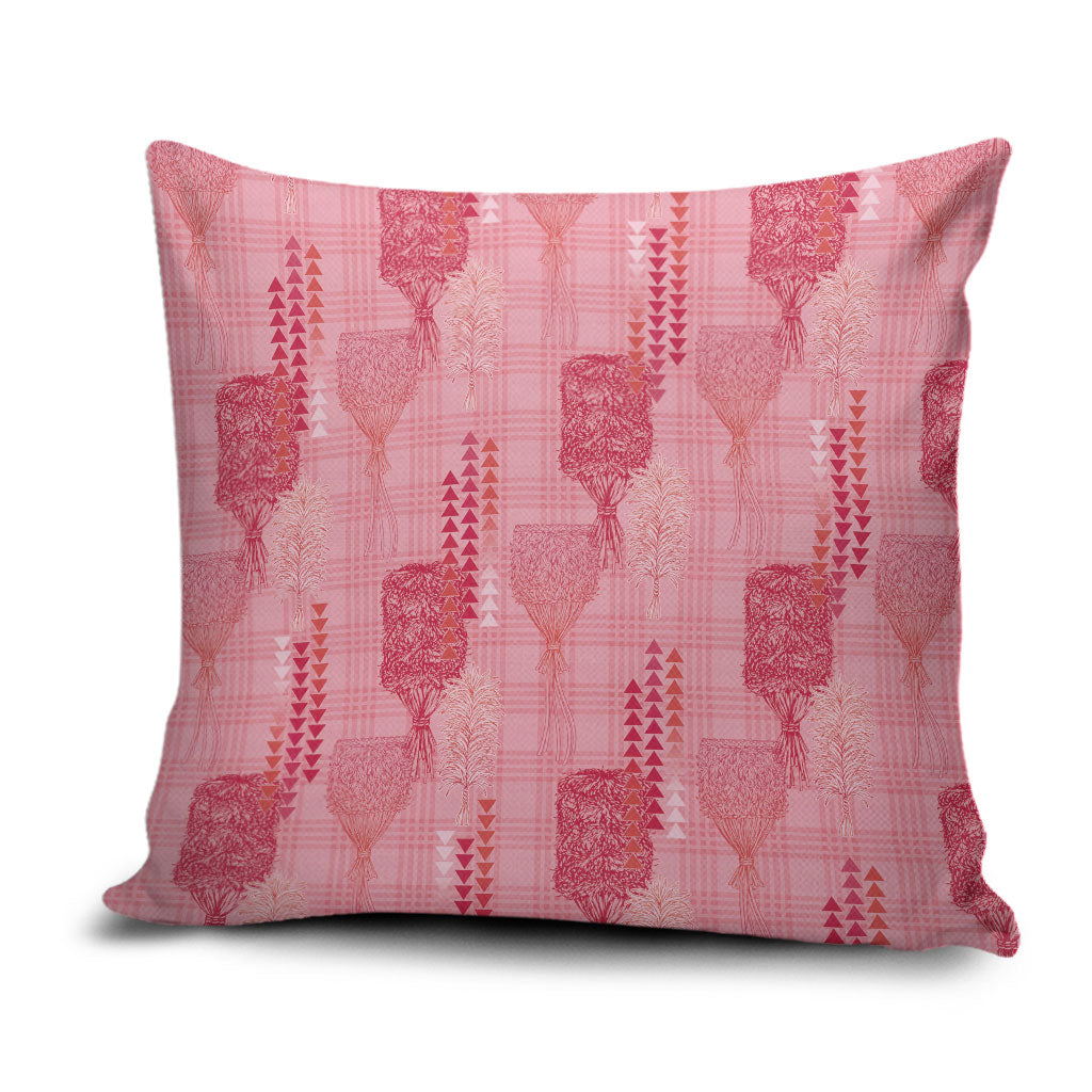 Aloha Hawaii Vintage Kahili Pa'a Lima Pillow Cover Palaka Print Berry Pink LT7 Pink - Polynesian Pride
