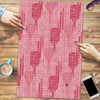 Aloha Hawaii Vintage Kahili Pa'a Lima Puzzle Palaka Print Berry Pink