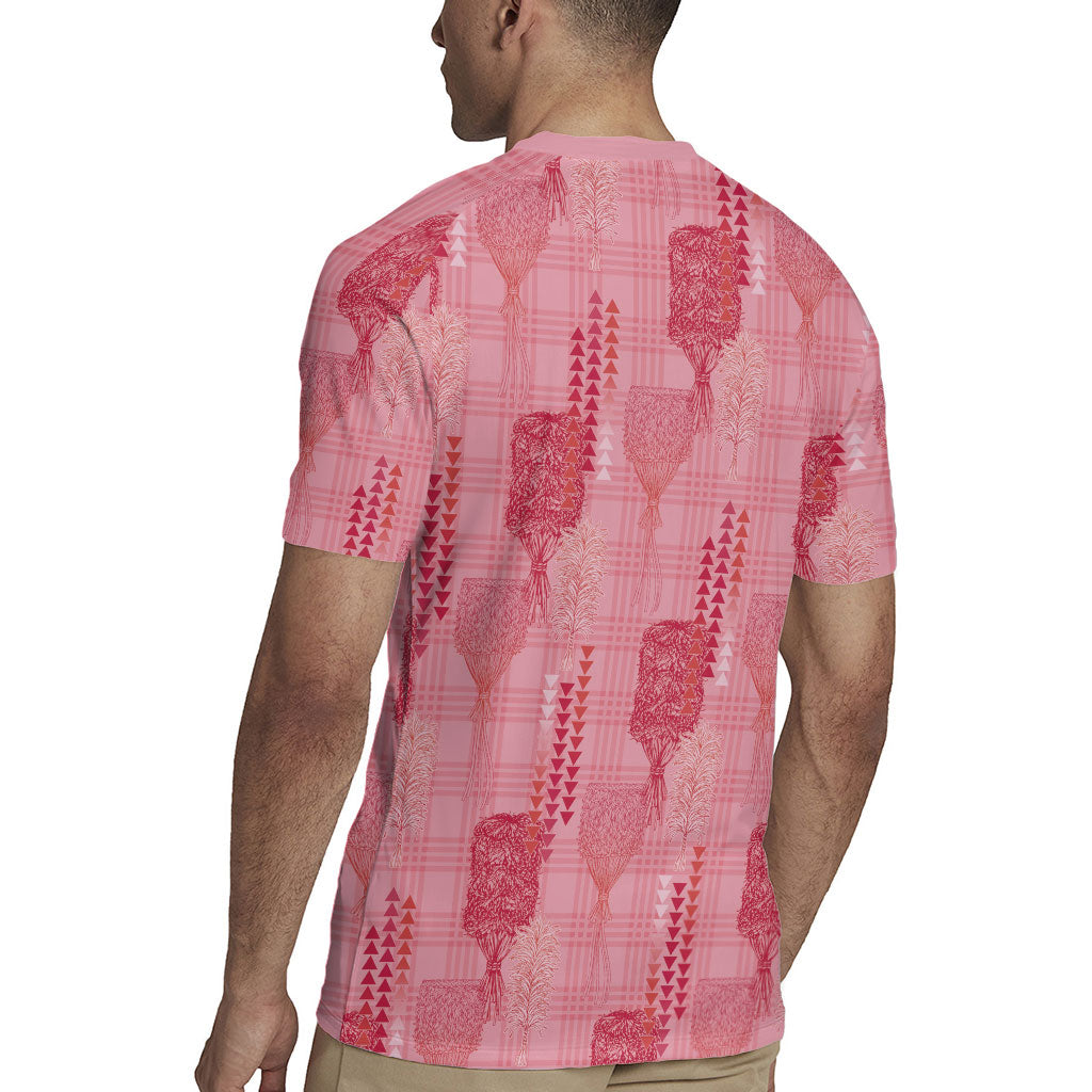 Aloha Hawaii Vintage Kahili Pa'a Lima Rugby Jersey Palaka Print Berry Pink