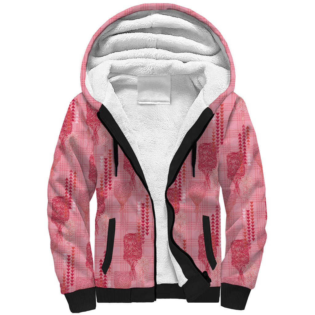 Aloha Hawaii Vintage Kahili Pa'a Lima Sherpa Hoodie Palaka Print Berry Pink LT7 Unisex Pink - Polynesian Pride