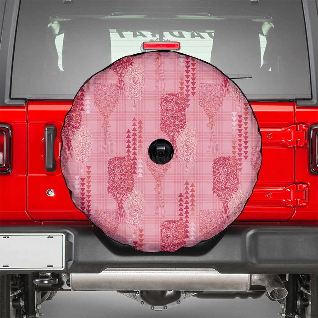 Aloha Hawaii Vintage Kahili Pa'a Lima Spare Tire Cover Palaka Print Berry Pink