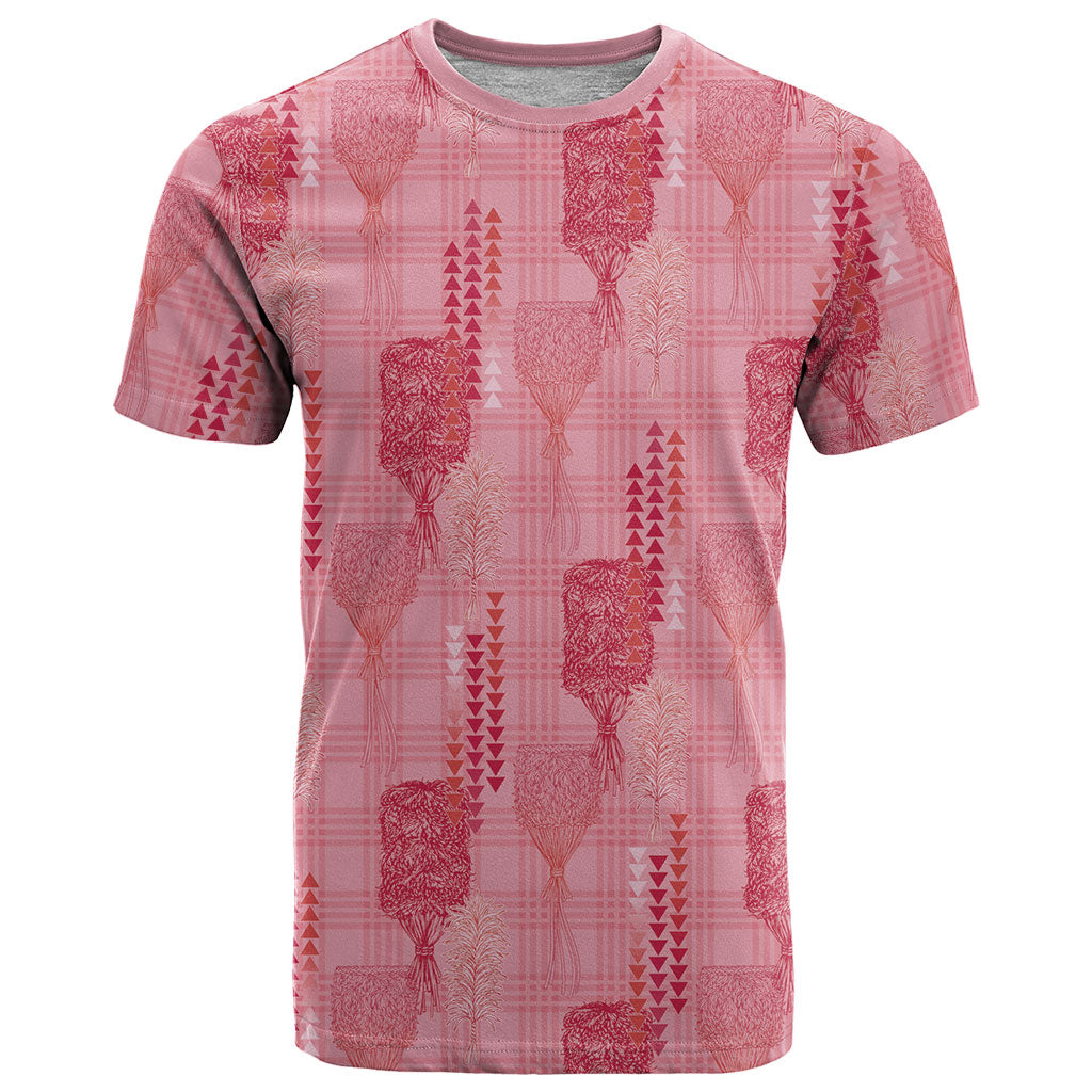 Aloha Hawaii Vintage Kahili Pa'a Lima T Shirt Palaka Print Berry Pink