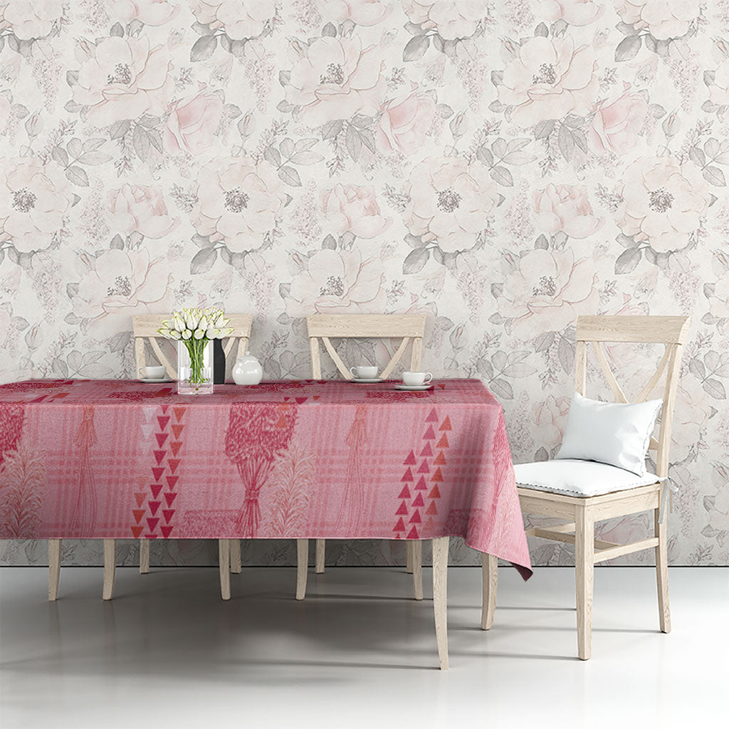 Aloha Hawaii Vintage Kahili Pa'a Lima Tablecloth Palaka Print Berry Pink