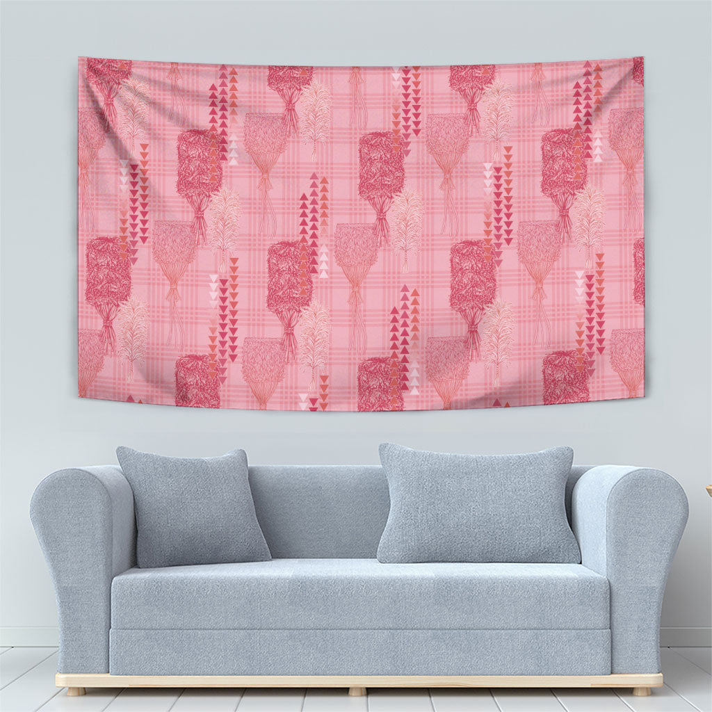 Aloha Hawaii Vintage Kahili Pa'a Lima Tapestry Palaka Print Berry Pink