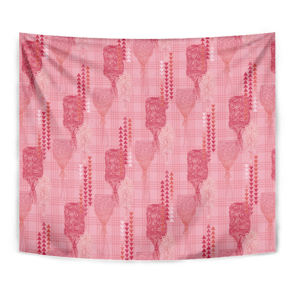 Aloha Hawaii Vintage Kahili Pa'a Lima Tapestry Palaka Print Berry Pink
