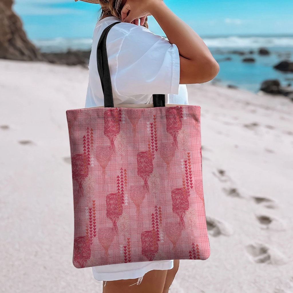 Aloha Hawaii Vintage Kahili Pa'a Lima Tote Bag Palaka Print Berry Pink