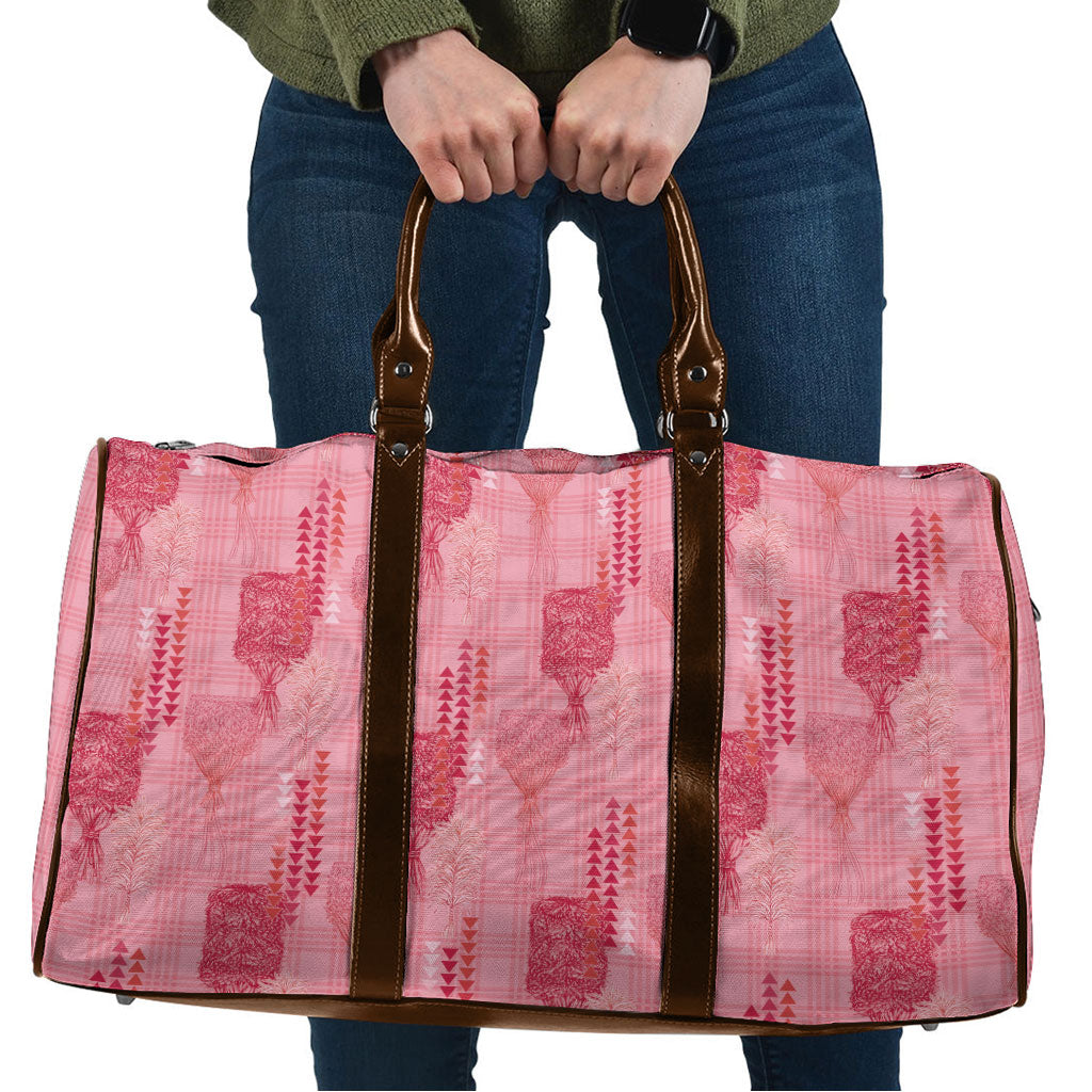 Aloha Hawaii Vintage Kahili Pa'a Lima Travel Bag Palaka Print Berry Pink