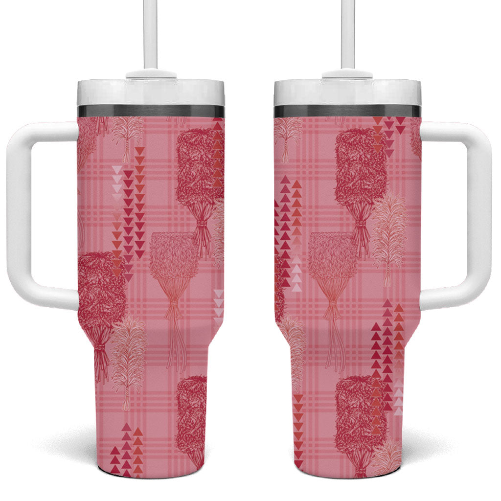 Aloha Hawaii Vintage Kahili Pa'a Lima Tumbler With Handle Palaka Print Berry Pink LT7 One Size: 40 oz Pink - Polynesian Pride