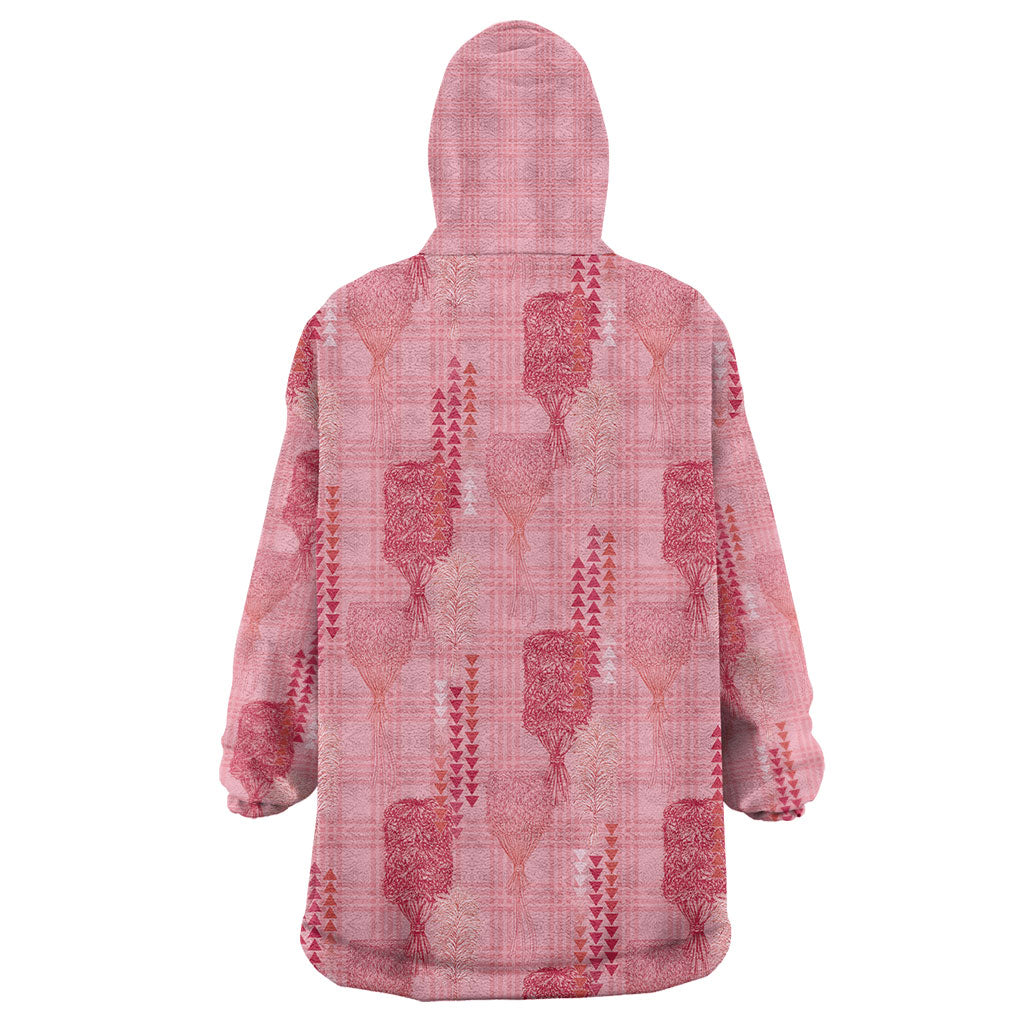 Aloha Hawaii Vintage Kahili Pa'a Lima Wearable Blanket Hoodie Palaka Print Berry Pink