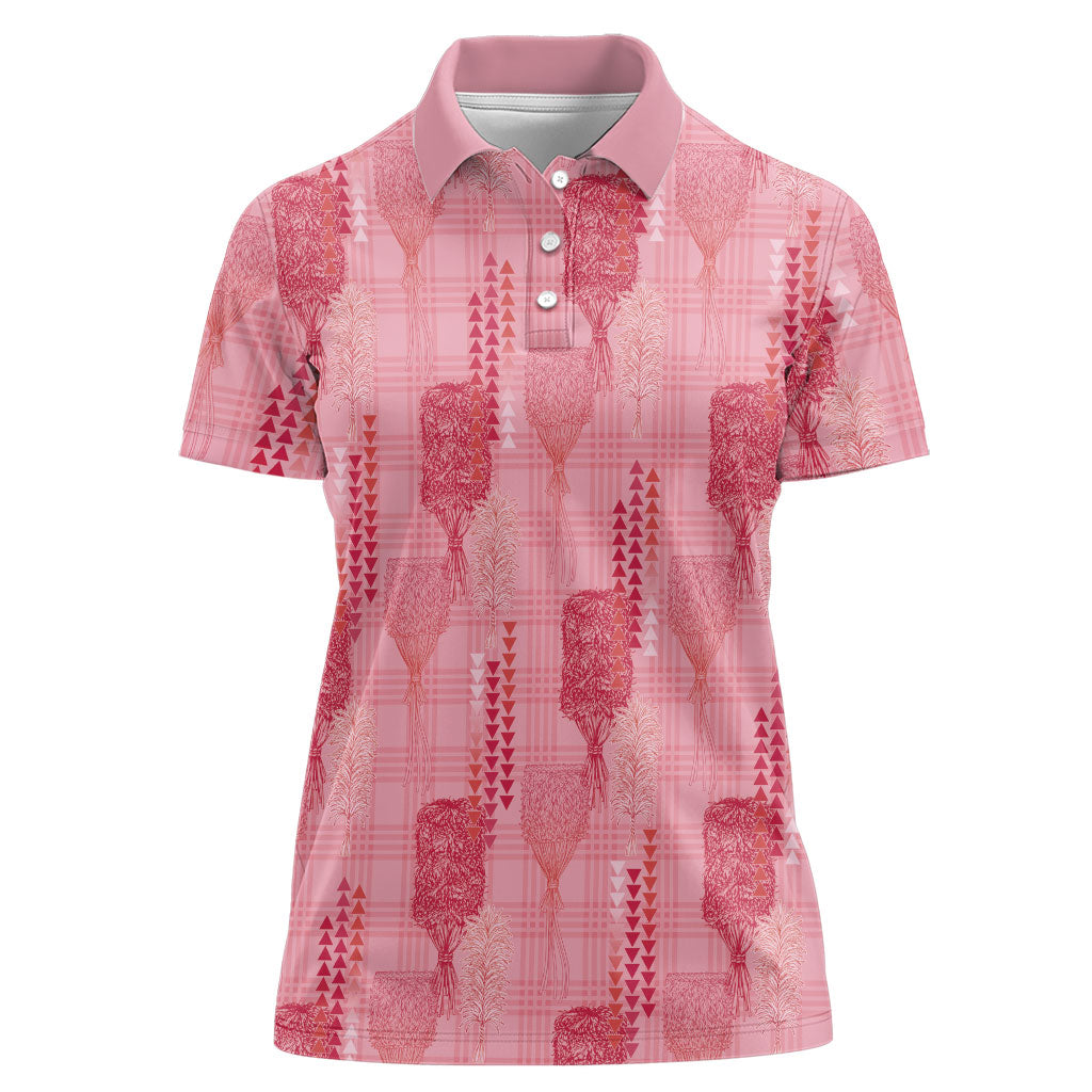Aloha Hawaii Vintage Kahili Pa'a Lima Women Polo Shirt Palaka Print Berry Pink LT7 Female Pink - Polynesian Pride