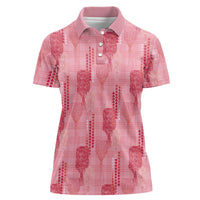 Aloha Hawaii Vintage Kahili Pa'a Lima Women Polo Shirt Palaka Print Berry Pink