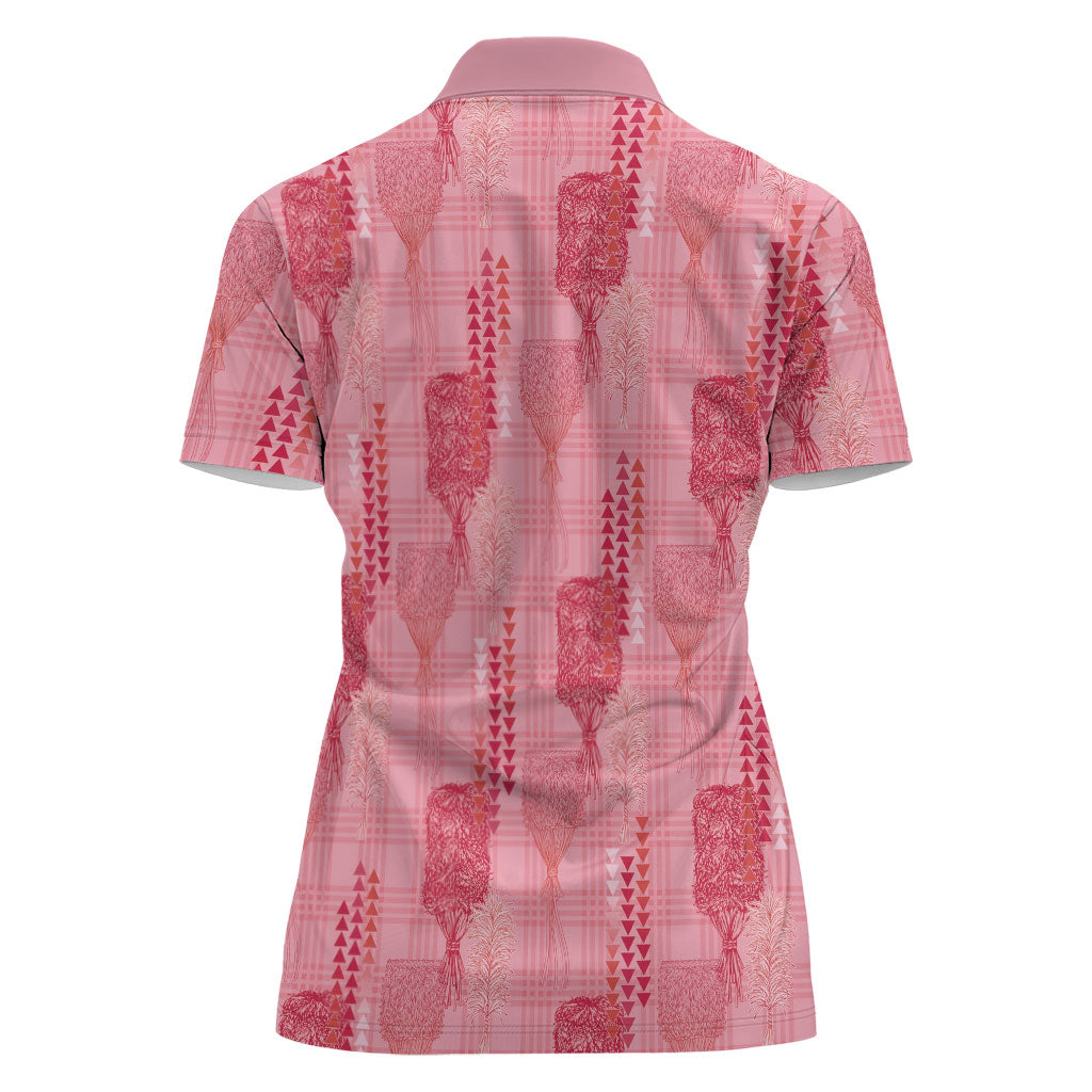 Aloha Hawaii Vintage Kahili Pa'a Lima Women Polo Shirt Palaka Print Berry Pink
