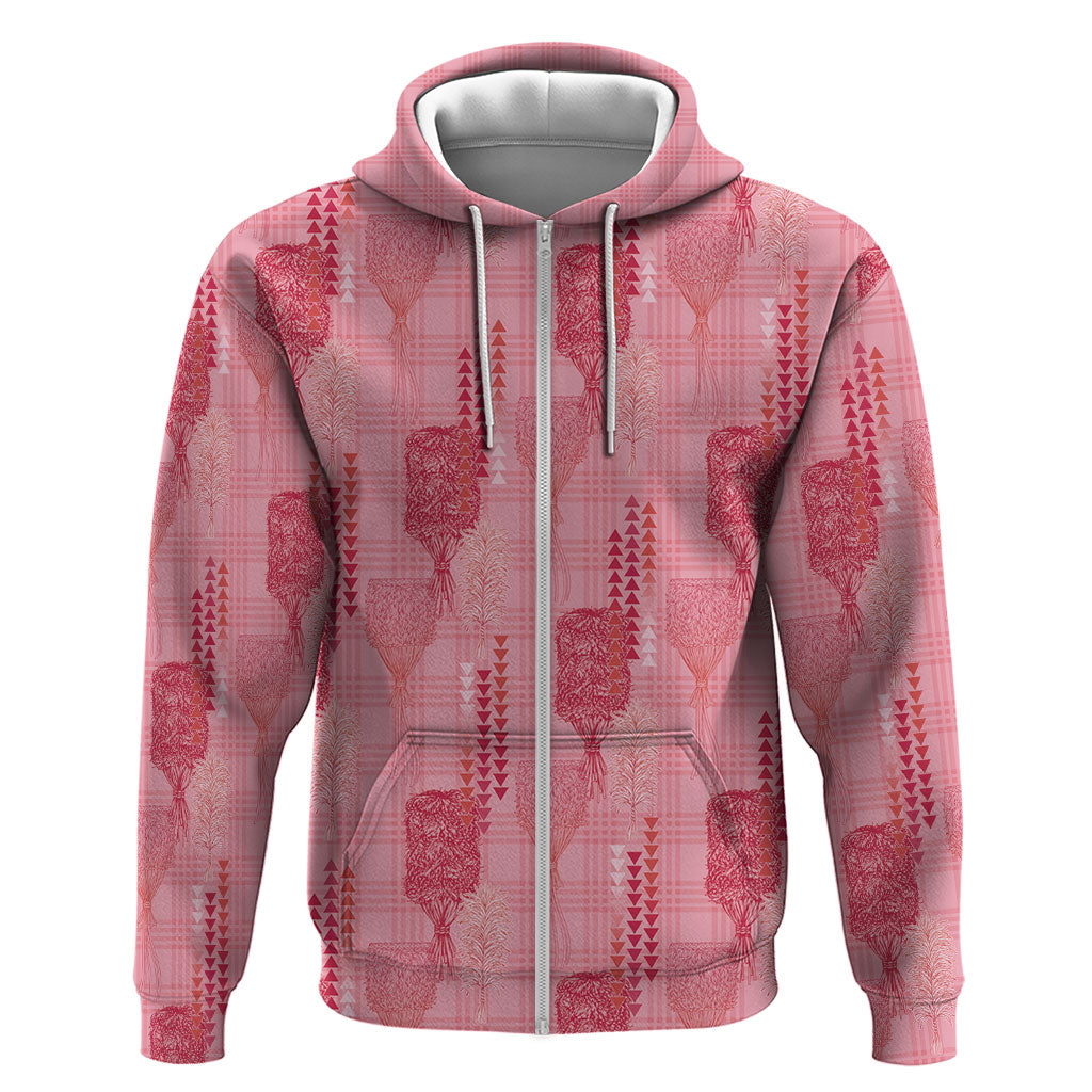 Aloha Hawaii Vintage Kahili Pa'a Lima Zip Hoodie Palaka Print Berry Pink