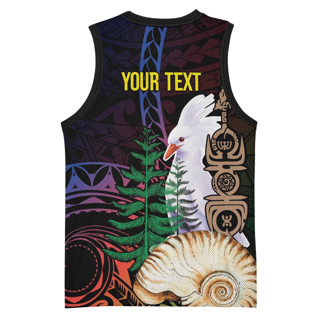 New Caledonia Kanaky Personalized Basketball Jersey Kagu Bird Emblem - Polynesian Pride