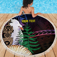 New Caledonia Kanaky Personalized Beach Blanket Kagu Bird Emblem - Polynesian Pride