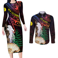 New Caledonia Kanaky Personalized Couples Matching Long Sleeve Bodycon Dress and Long Sleeve Button Shirt Kagu Bird Emblem - Polynesian Pride
