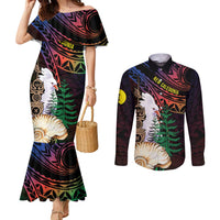 New Caledonia Kanaky Personalized Couples Matching Mermaid Dress and Long Sleeve Button Shirt Kagu Bird Emblem - Polynesian Pride