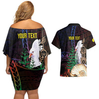 New Caledonia Kanaky Personalized Couples Matching Off Shoulder Short Dress and Hawaiian Shirt Kagu Bird Emblem - Polynesian Pride