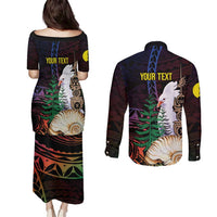New Caledonia Kanaky Personalized Couples Matching Puletasi and Long Sleeve Button Shirt Kagu Bird Emblem - Polynesian Pride