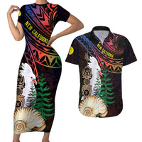 New Caledonia Kanaky Personalized Couples Matching Short Sleeve Bodycon Dress and Hawaiian Shirt Kagu Bird Emblem - Polynesian Pride