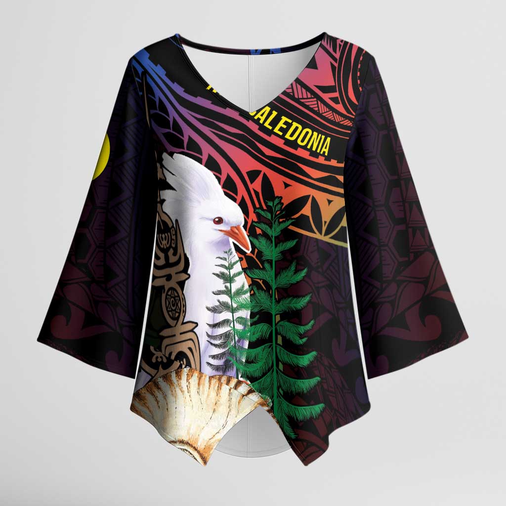 New Caledonia Kanaky Personalized Kimono Sleeve Blouse Kagu Bird Emblem - Polynesian Pride
