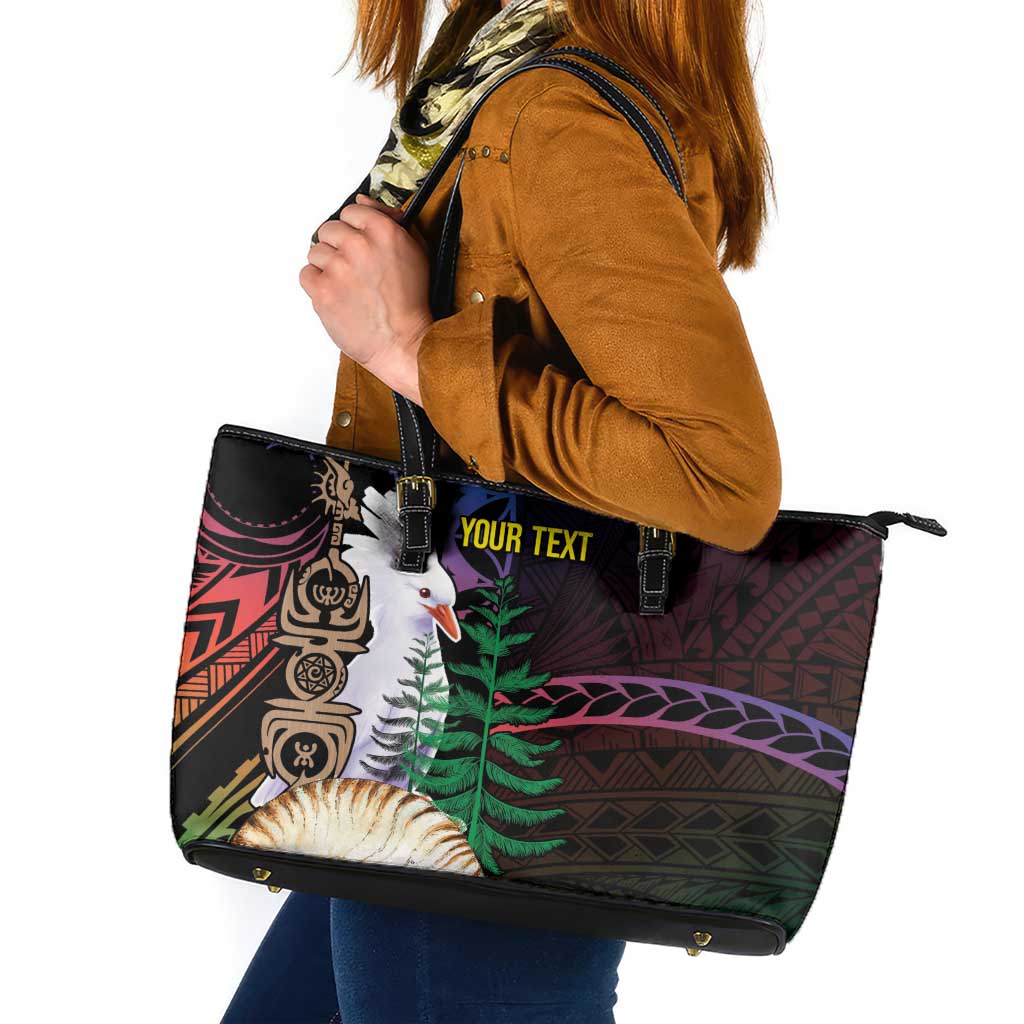 New Caledonia Kanaky Personalized Leather Tote Bag Kagu Bird Emblem - Polynesian Pride