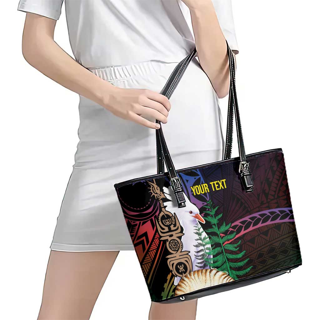 New Caledonia Kanaky Personalized Leather Tote Bag Kagu Bird Emblem - Polynesian Pride