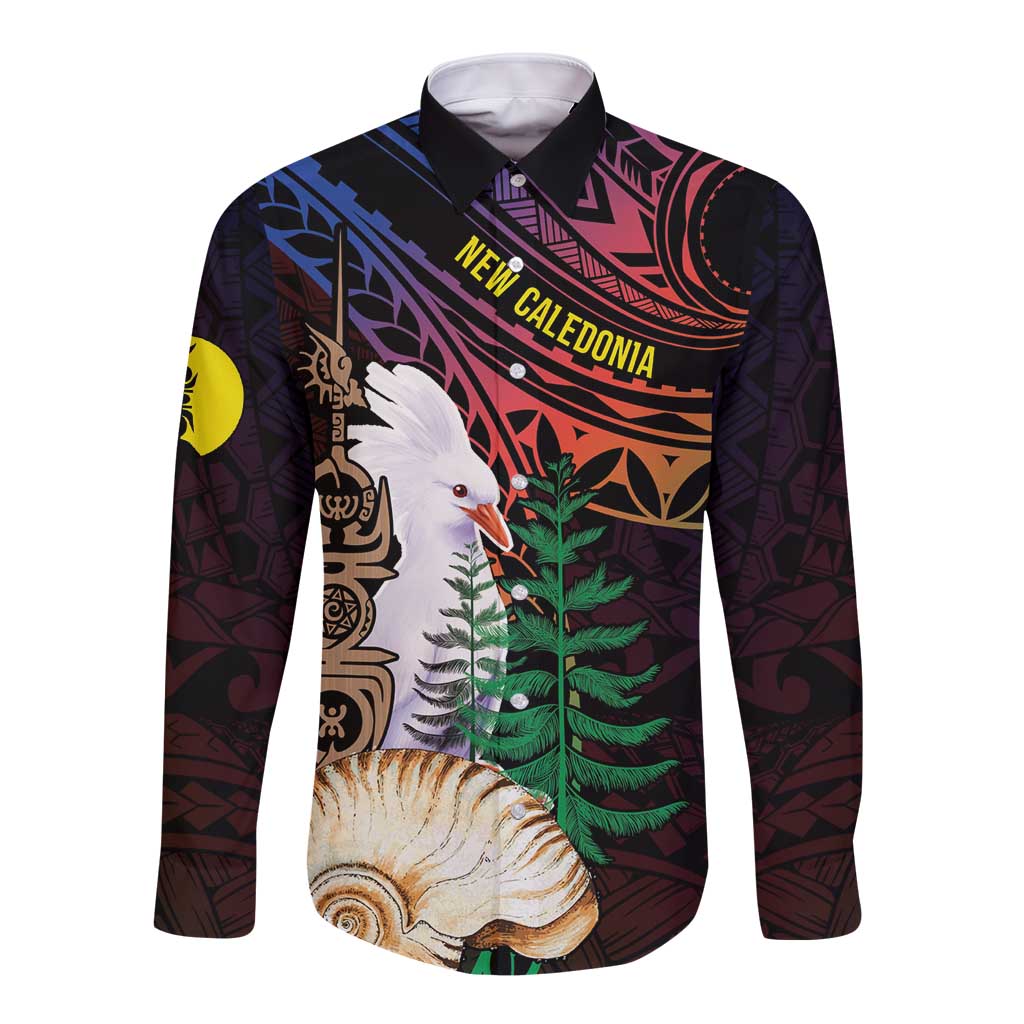 New Caledonia Kanaky Personalized Long Sleeve Button Shirt Kagu Bird Emblem - Polynesian Pride