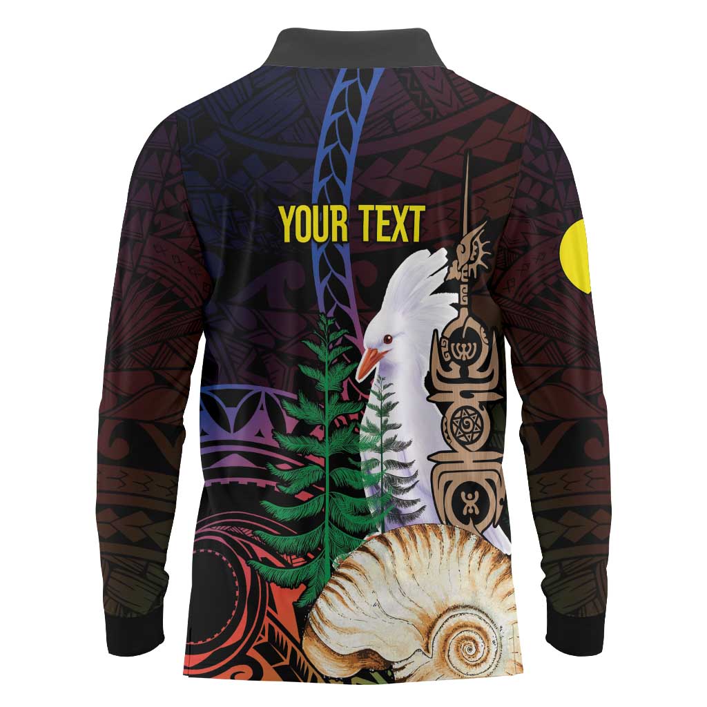 New Caledonia Kanaky Personalized Long Sleeve Polo Shirt Kagu Bird Emblem - Polynesian Pride