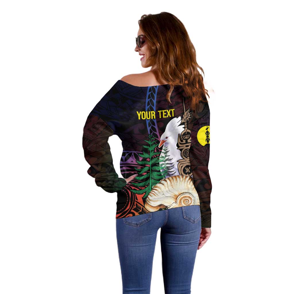 New Caledonia Kanaky Personalized Off Shoulder Sweater Kagu Bird Emblem - Polynesian Pride